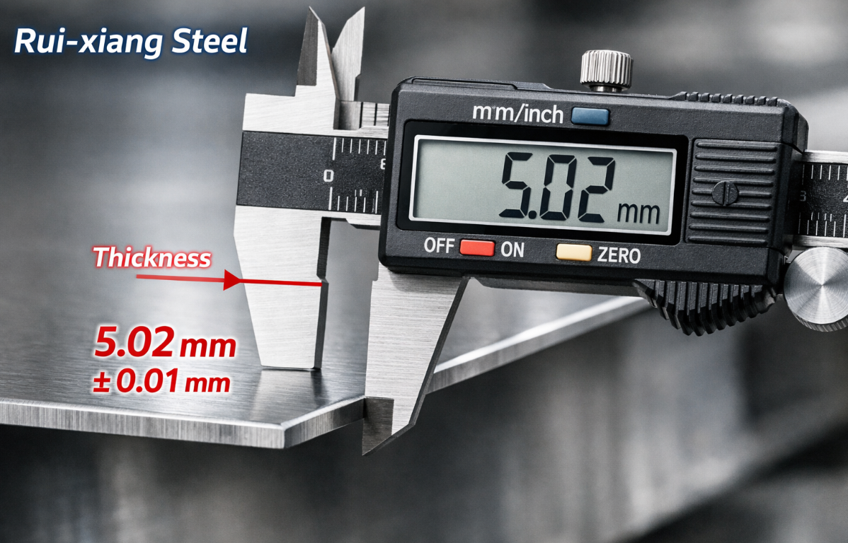 Measuring thickness of hot rolled stainless steel plate for quality control