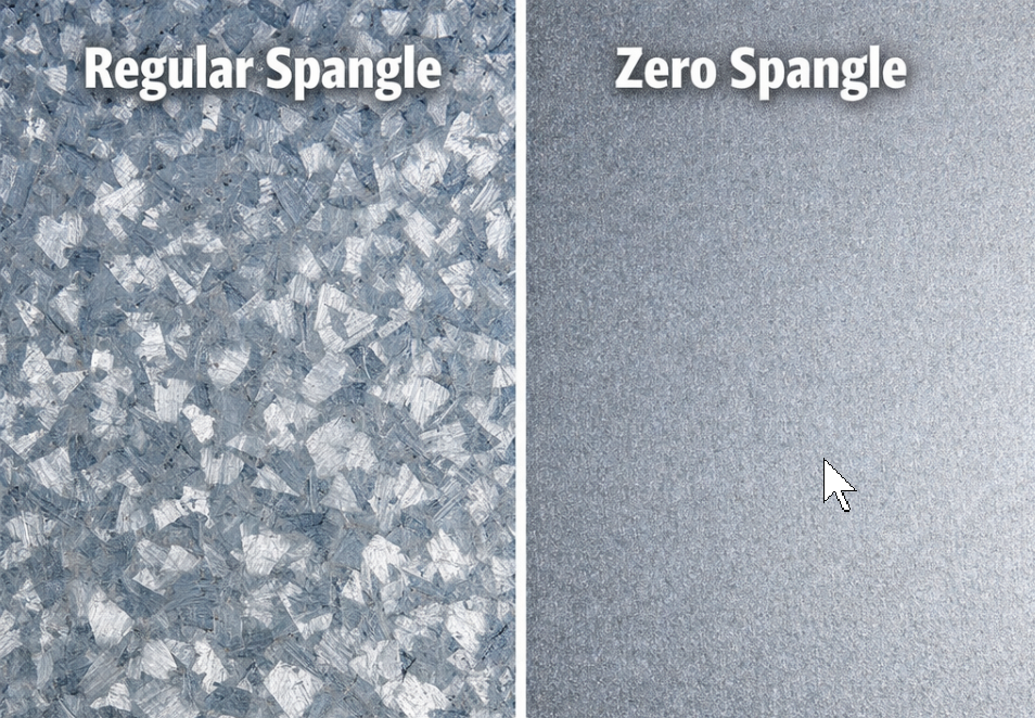 Regular Spangle vs. Zero Spangle Surface Texture Regular Spangle vs. Zero Spangle Surface Texture