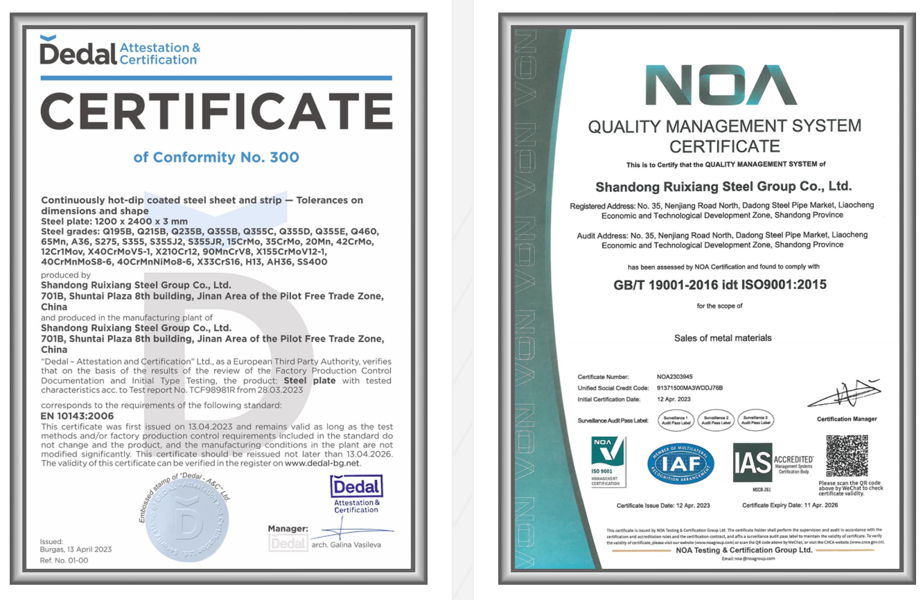 Guaranteeing Excellence: Shandong Ruixiang Steel Group Enforces Full-Process Quality Inspection and Global Certifications